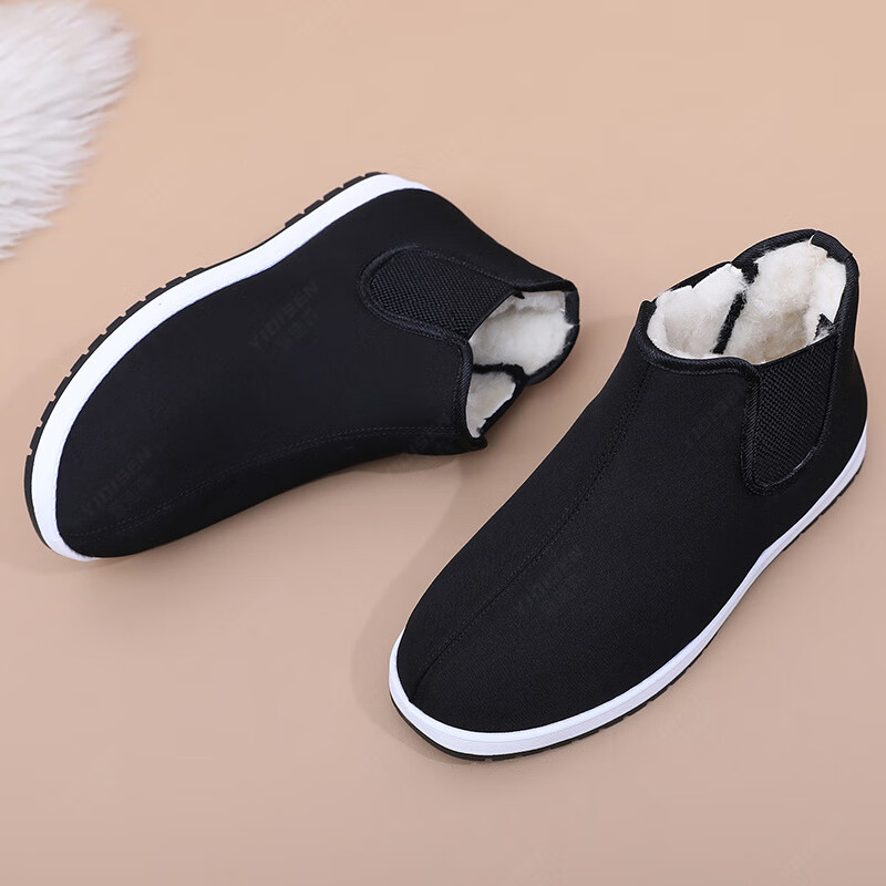 意迪森老北京布鞋加厚防滑保暖舒适一脚蹬爸爸棉鞋中老年老人棉鞋防水面 黑色 加绒 41 (255mm)