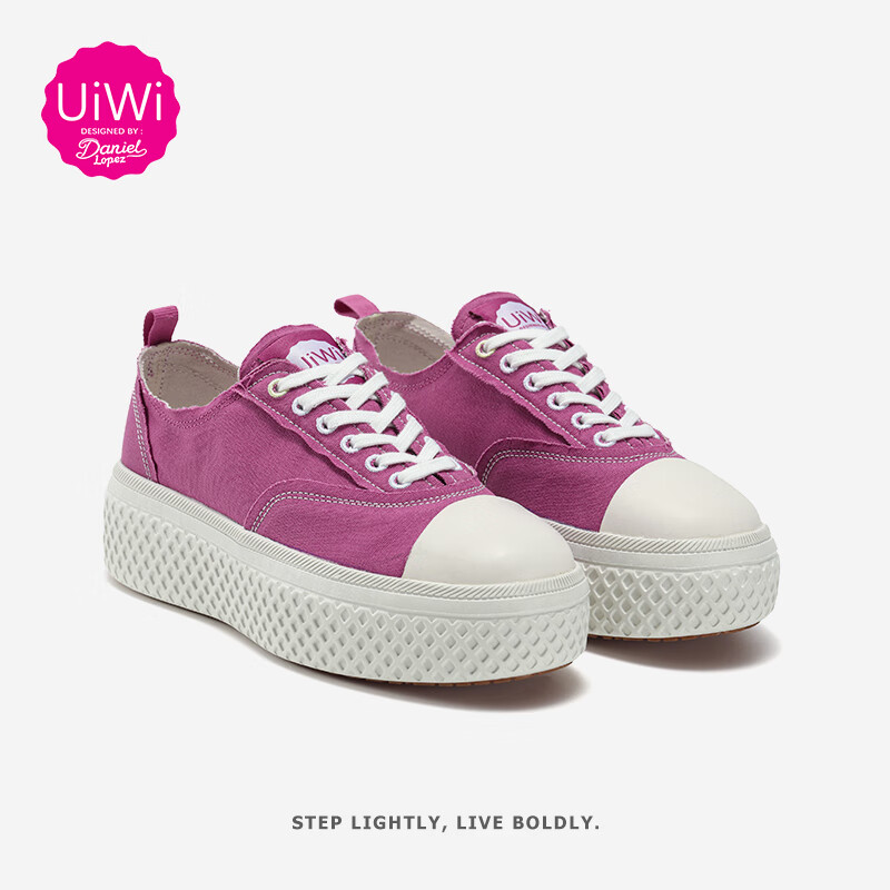 UIWI 西班牙设计品牌帆布鞋女厚底轻便运动休闲鞋青少年板鞋增高女鞋 夏桃红U839 40 （请拍大一码）