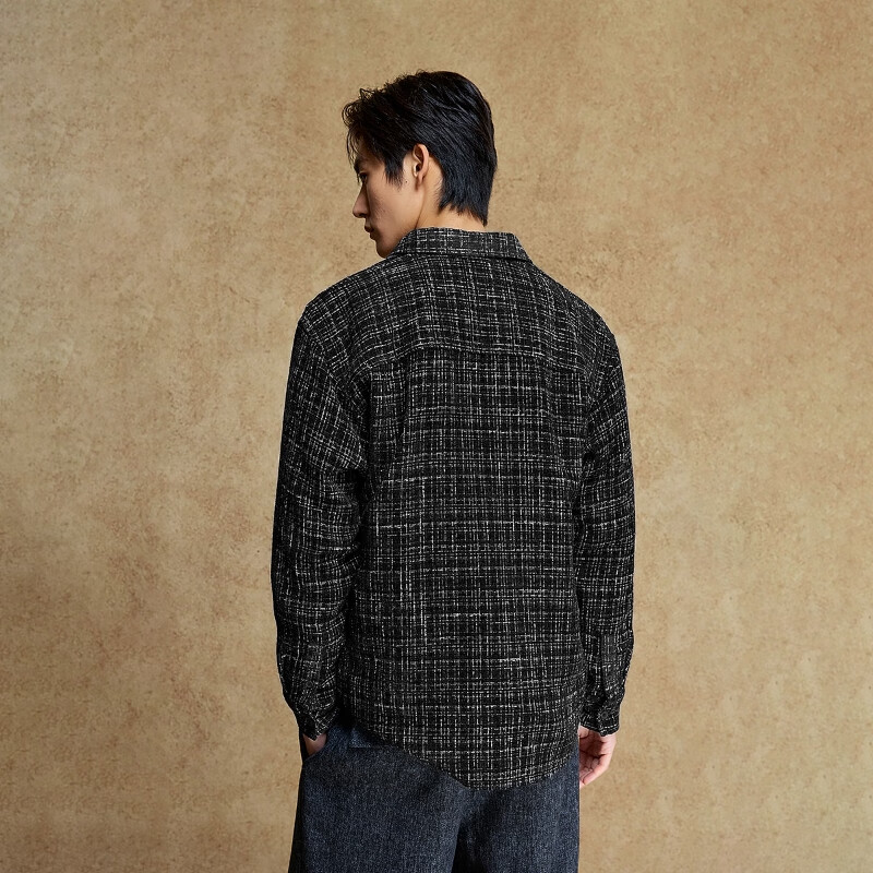杰克·琼斯(JACK&JONES)25年男装衬衫外套百搭舒适经典格纹宽松休闲长袖上衣2253O3015 E40黑色 常规 XL