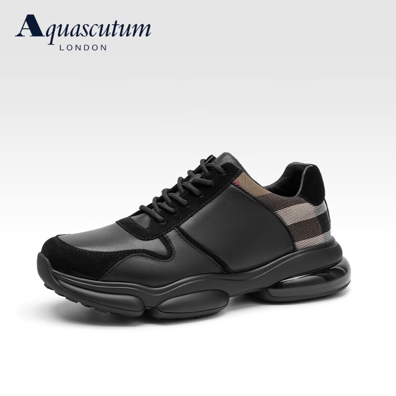 AQUASCUTUM2025夏季新款男士透气头层牛皮男士运动休闲鞋 黑色  39