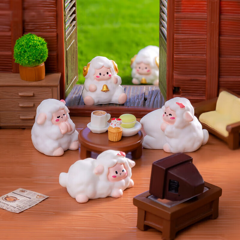 集物一册元旦礼物萌趣小羊微景观摆件工位装饰车载摆件创意生日礼物 农场小羊+布袋盒装+无痕点胶