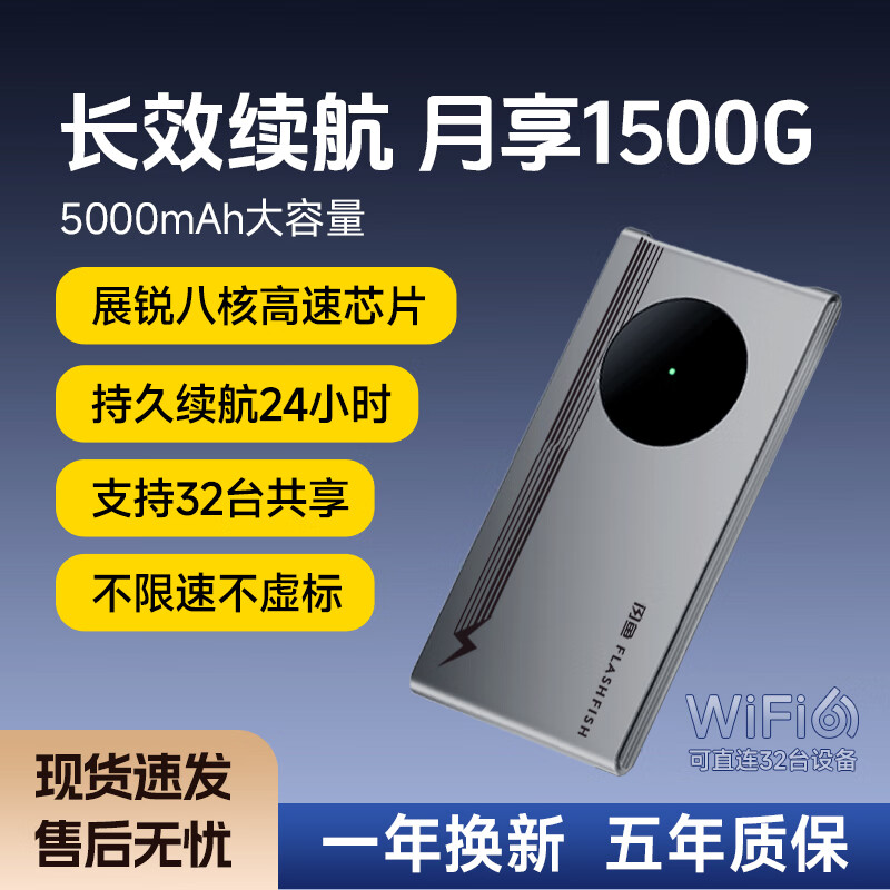 闪鱼5g移动随身wifi游戏电竞无线网卡携带wifi无线流量2025款无限上网卡路由器车载免插卡热点笔记本 【4G商务范】5000毫安超高续航移动电信版