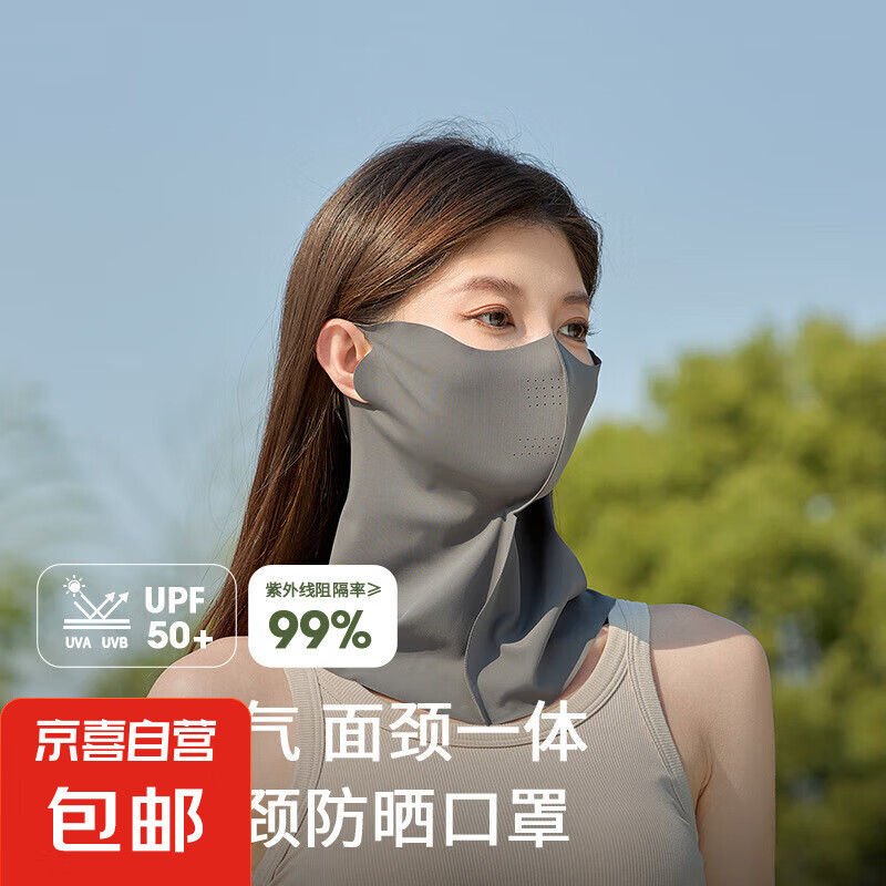 轻薄护颈防晒面罩女遮脖子透气立体遮阳防紫外线开车防晒口罩 【深灰色】