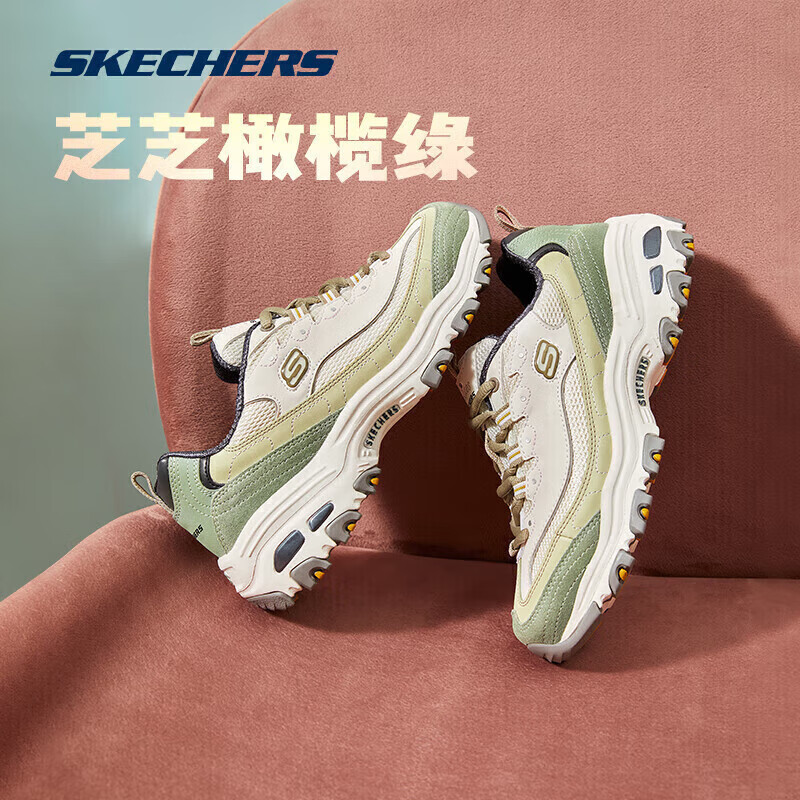 斯凯奇女鞋秋季鞋缤纷撞色奶茶能复古增高老爹鞋