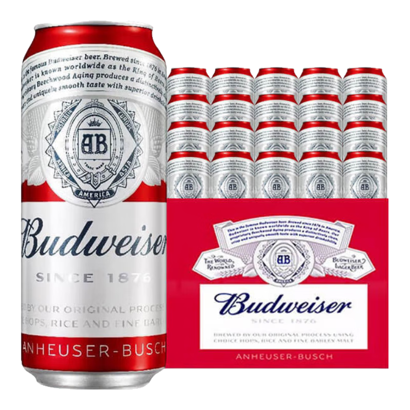 百威（BUDWEISER）经典红罐 淡色拉格 浓郁麦香 聚会聚餐 节日送礼 TOP 450mL 20罐 整箱装