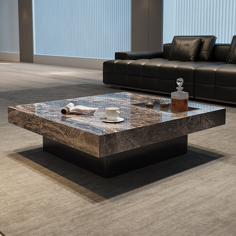 曲柏年现代新款岩板茶几极简小户型意式简约客厅大理石家用轻奢方形 雪山白50cm+宝格丽黑80cm 小茶几高51cm+大茶几高41cm