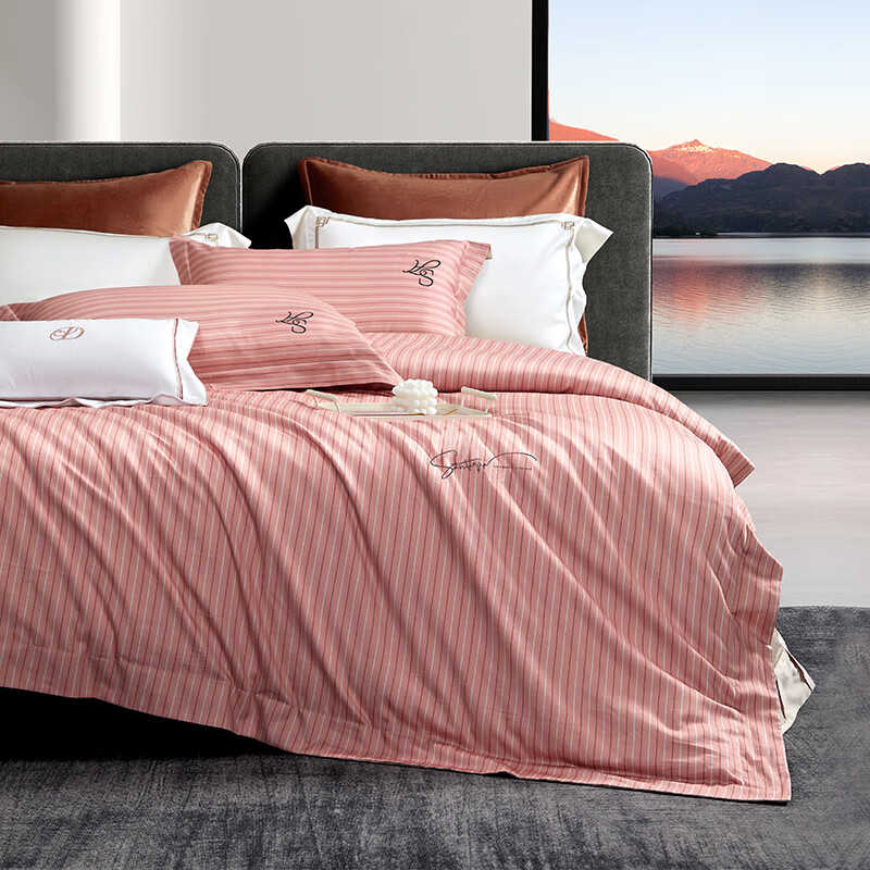 黛富妮四件套100%纯棉80支阿瓦提新疆长绒棉全棉条纹被套床单双人套件 阿瓦提长绒棉- 80支 -塞伦娜四件套 1.5米 床单款 (被套200*230cm)