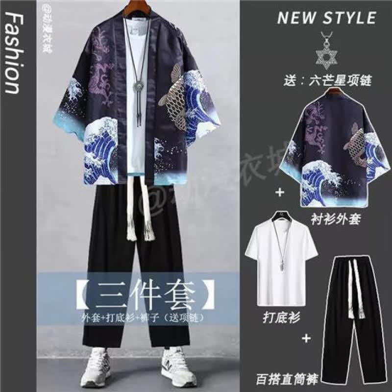 英棠五虎上将衣服中国风套装 三件套道袍男中国风时尚套装潮流五虎将