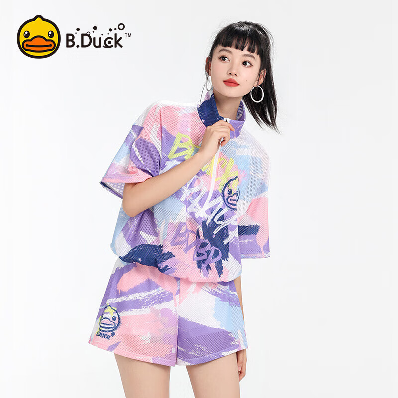 B.Duck小黄鸭泳衣女泡温泉分体三件套保守遮肚显瘦女士大码游泳衣