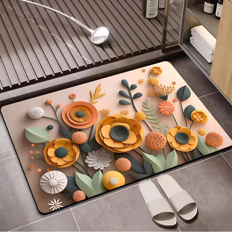 KAYE浴室地垫免洗卫浴吸水垫卫生间厕所门口防滑垫家用厨房入户门脚垫 GZN-3D幻境-秋日手账 40X60cm