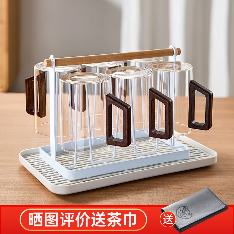 TEAHUE茶杯玻璃水杯家用套装凉水泡绿茶杯子加厚耐高温杯具家庭待客整套