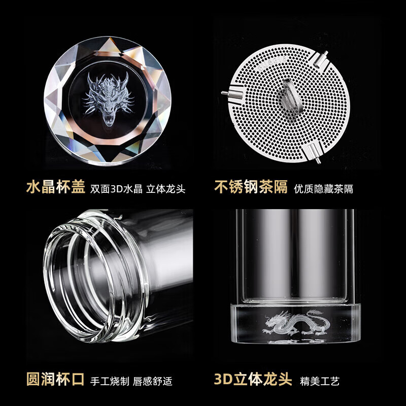 KENVLES英国品牌双层玻璃杯男士十二生肖浮雕水晶耐高温商务办公泡茶杯 【十二生肖浮雕】高档礼盒360ml
