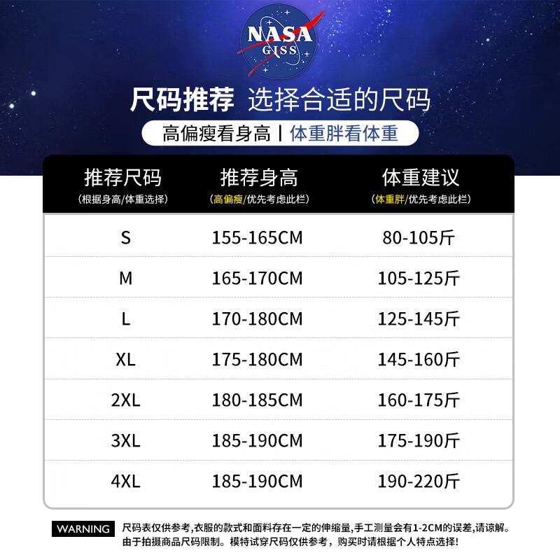 NASA GISS官方潮牌联名T恤男潮流简约青少年纯棉休闲风短袖上衣 黑色 3XL