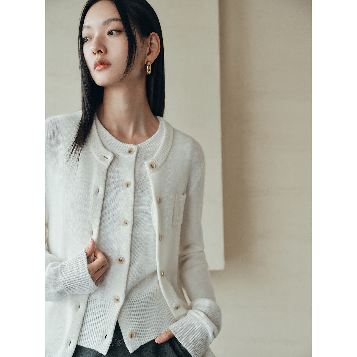 太平鸟秋冬毛针织衫集合链接新款打底无缝套衫女士开衫 开衫米色 L