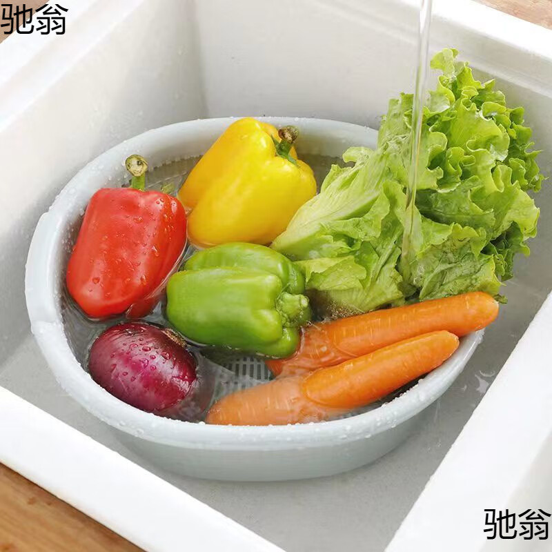 双层洗菜盆沥水篮厨房沥水神器家用多功能塑料圆形漏水篮水果篮子 北欧粉特大号1个【加大加厚】