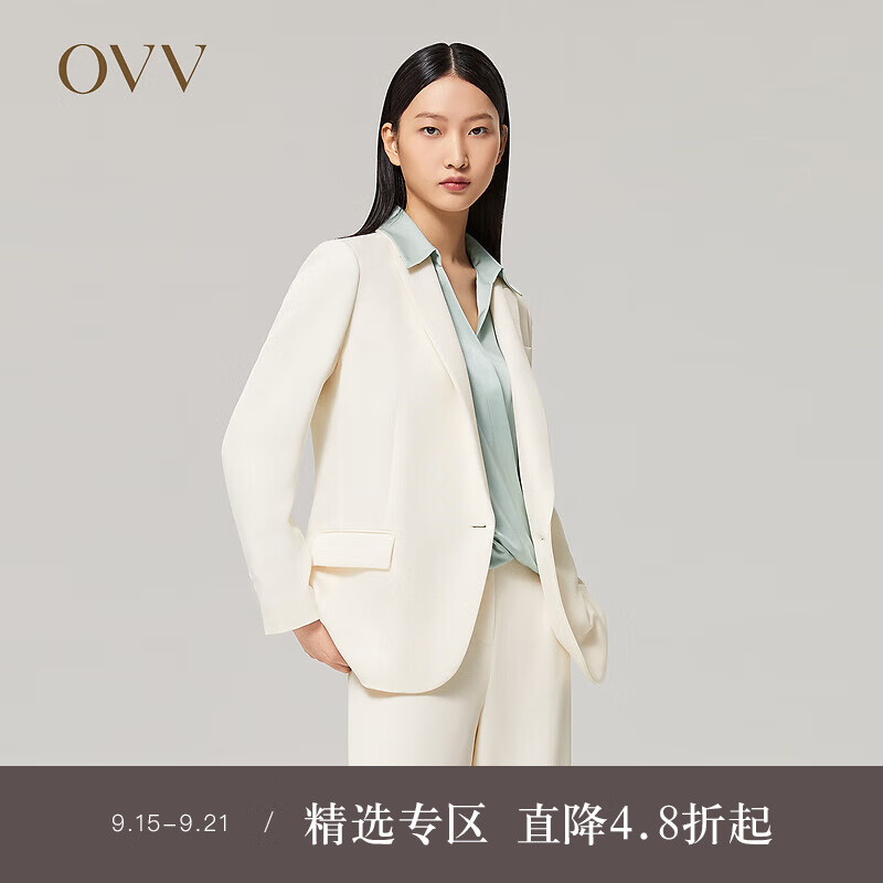 OVV【爱情而已同款】OVV2022秋冬新款女装戗驳领时尚修身套装西服 米白A4 XL