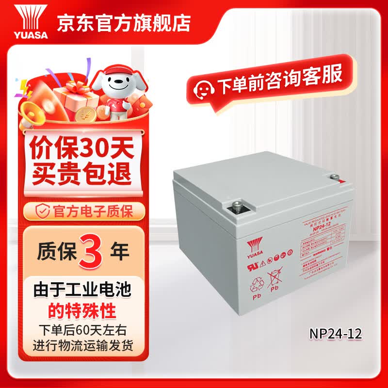 汤浅YUASA铅酸免维护蓄电池 NP系列 12V UPS电源专用门禁用报警主 NP24-12