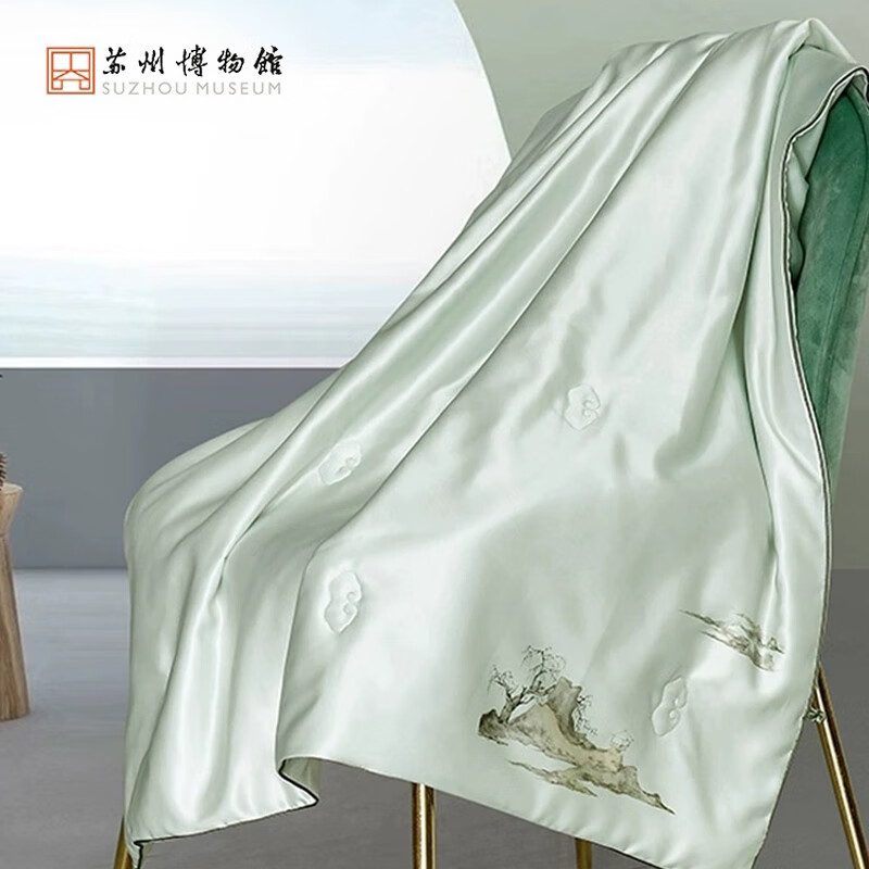 太湖雪印花時(shí)尚蠶絲便攜毯小蓋毯蠶絲蘇州博物館聯(lián)名款 山色空濛 90*120cm