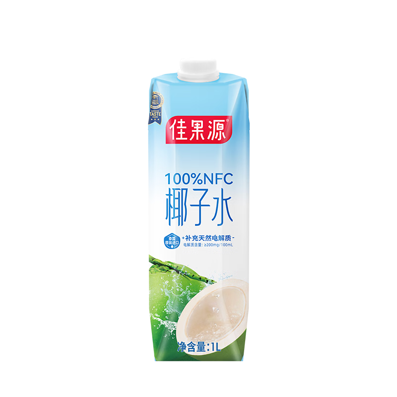 佳果源佳农旗下100%NFC椰子水1L*6瓶天然电解质饮料泰国进口椰青果汁
