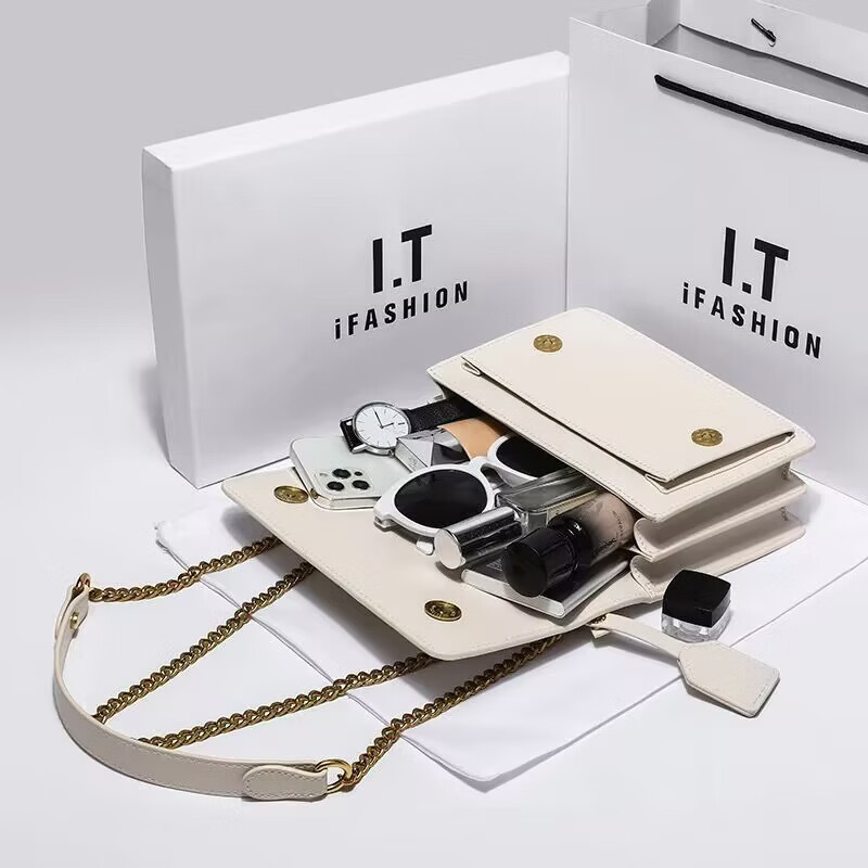 酷奇袋鼠轻奢包包女包单肩包新款时尚链条小方包百搭斜挎包生日礼物送女友 红金+礼盒包装