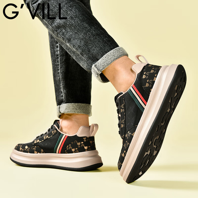 贵之步G'VILL夏季新款男鞋网面透气防滑休闲运动鞋潮流百搭低帮系带女鞋 黑杏[网面款] G022 42 [运动鞋码]