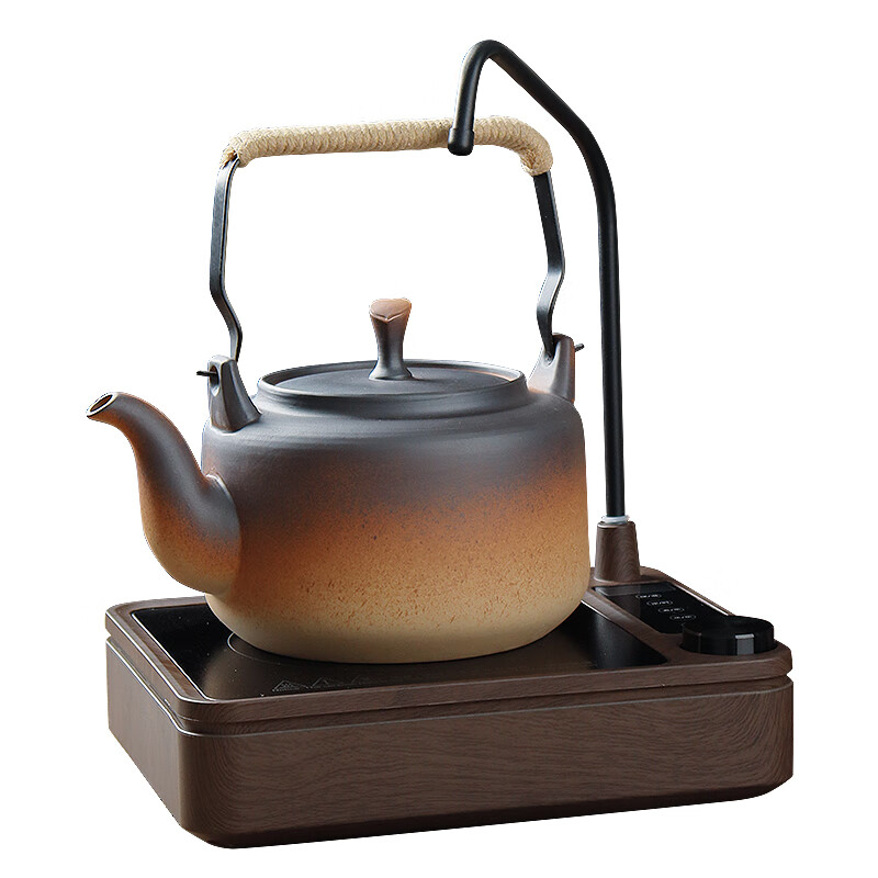 棉小城自动上水电陶炉煮茶壶宽口提梁陶壶大容量养生壶静音泡茶炉 1500W抽水木纹炉+雅致陶壶+内滤