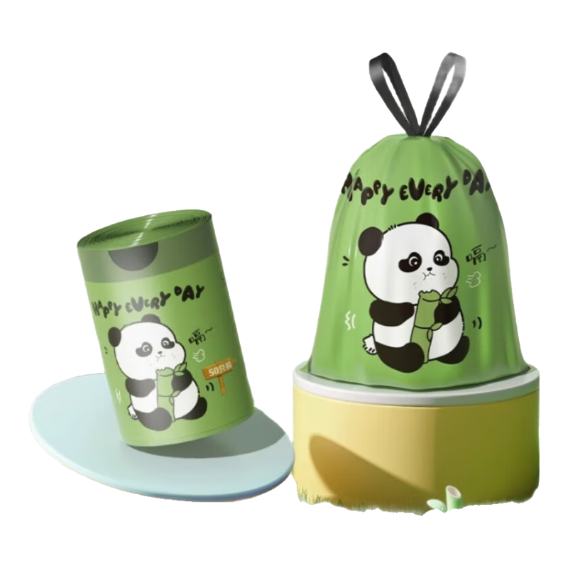 免撕抽绳垃圾袋特厚手提式厨房专用塑料袋卫生间加厚家用清洁袋子 免撕抽取垃圾袋-熊猫3大卷150只