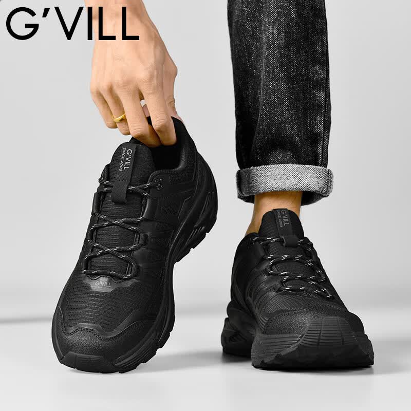 贵之步秋冬季新款增高柔软减震运动鞋男鞋低帮厚底潮流舒适休闲鞋 黑色 G018 40 （运动鞋码）