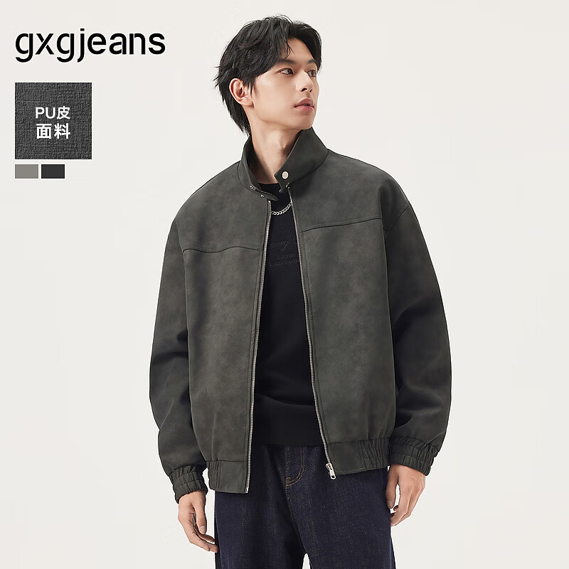 gxg.jeans男装* 多色简约美式复古宽松立领夹克外套男 25秋新品 黑灰 预售10月20日发 L (175)