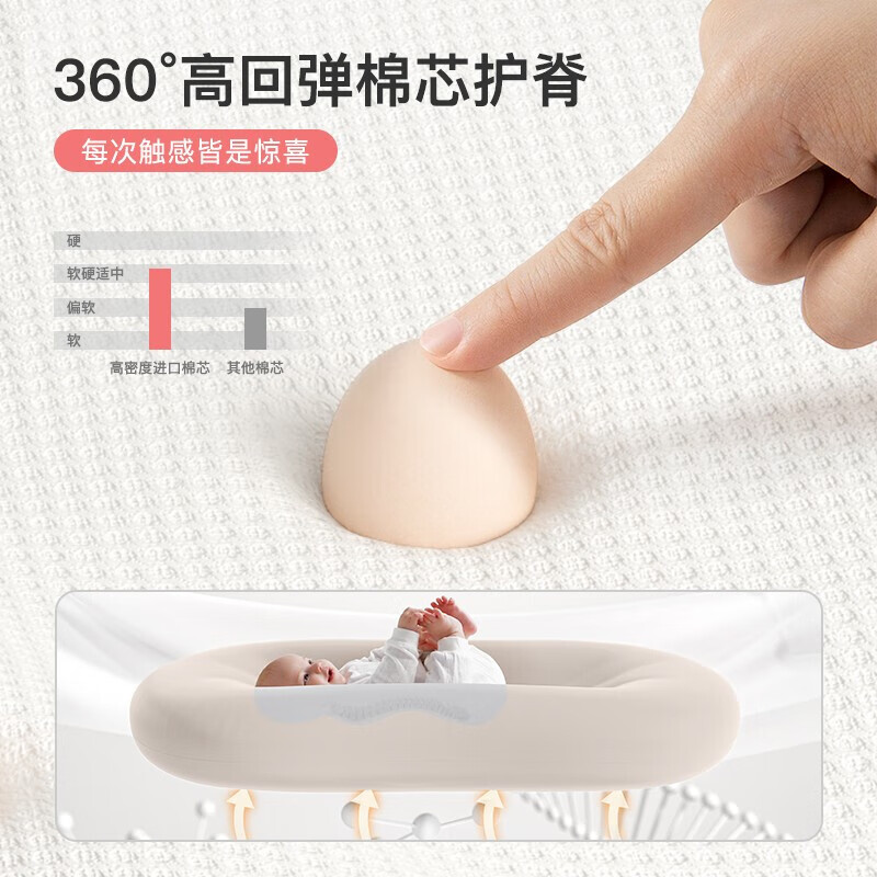 YEESOOM婴儿床中床 新生儿睡得好 宝宝哄睡神器斜坡垫 防惊跳便携安抚床 柔软款-迷雾灰+防吐奶垫-可拆洗
