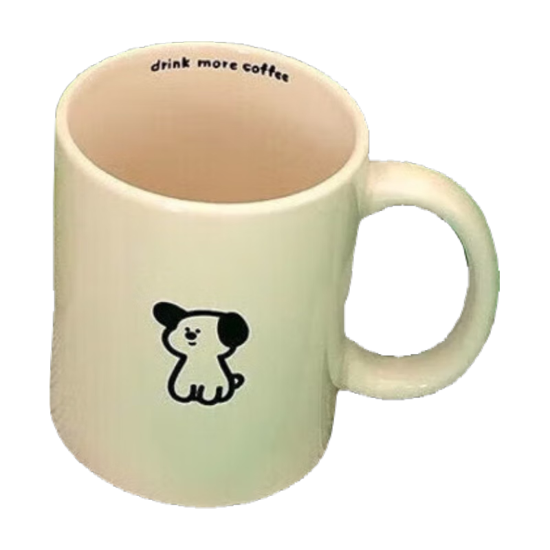 奶油色坐姿可爱帕恰狗马克杯子高颜值陶瓷杯ins风水杯家用 米白色直身小狗杯随机发 1个 350ml