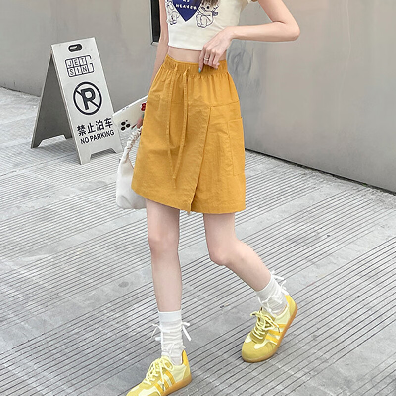相伊恋人山本工装裙裤女夏季薄款2025新款宽松阔腿五分裤休闲冰丝运动短裤 桑葚紫 L 【适合105-125斤】