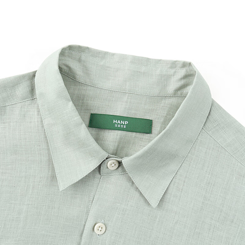 汉麻世家（HANP）【汉麻】HANP男士休闲尖领短袖衬衫24春夏透气舒适简约衬衣男 豆沙绿 S 165_88A