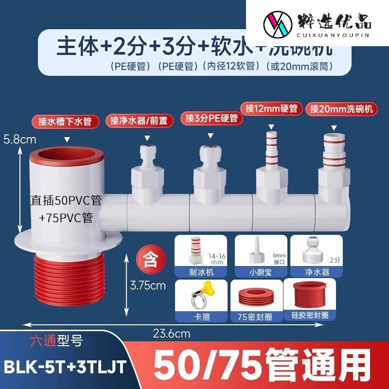 波洛克（Pollock）廚房下水管三通防返臭神器五排水管下水道集成下水器水槽洗 套餐(