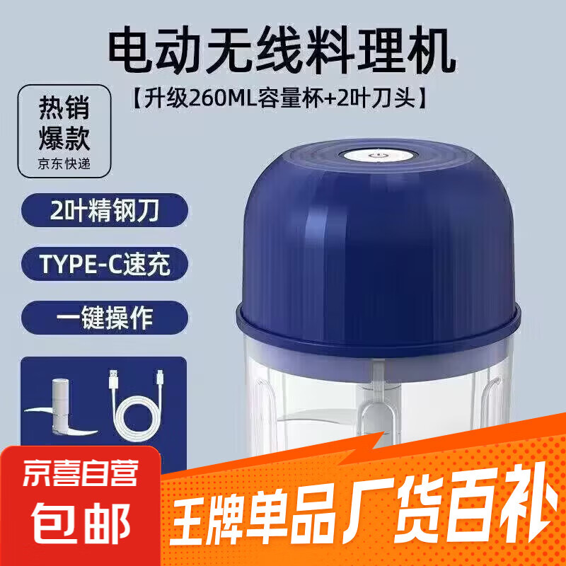 攪蒜器打蒜器家用絞蒜切蒜器多功能輔食料理機(jī)電動(dòng)蒜泥神器蒜蓉機(jī)自動(dòng)切菜機(jī)壓蒜器 藍(lán)色-升級(jí)大電機(jī) 0.26L