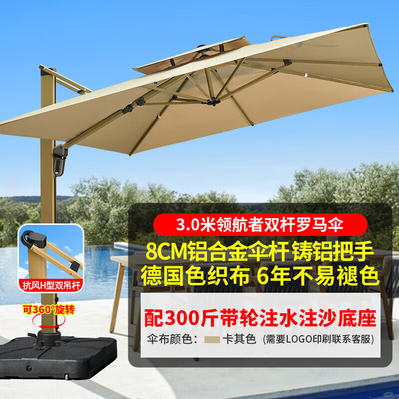 藤朝家具（Teng chao jia ju）戶外燈傘庭院花園傘別墅露臺陽臺室外防水防曬遮陽傘燈條傘 【雙桿無燈】3米8CM主桿配300斤