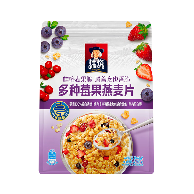 桂格（QUAKER）热带水果多种莓果燕麦片420g休闲零食开袋即食冲饮谷物桂格麦果脆 多种莓果麦片420g*1袋