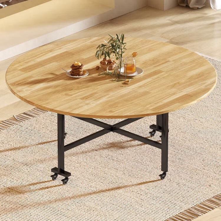 越灏实木折叠餐桌家用小户型新款简约吃饭圆桌子可折叠多功能移动饭桌 1.8米桌+1.2 转盘【14把圆凳】