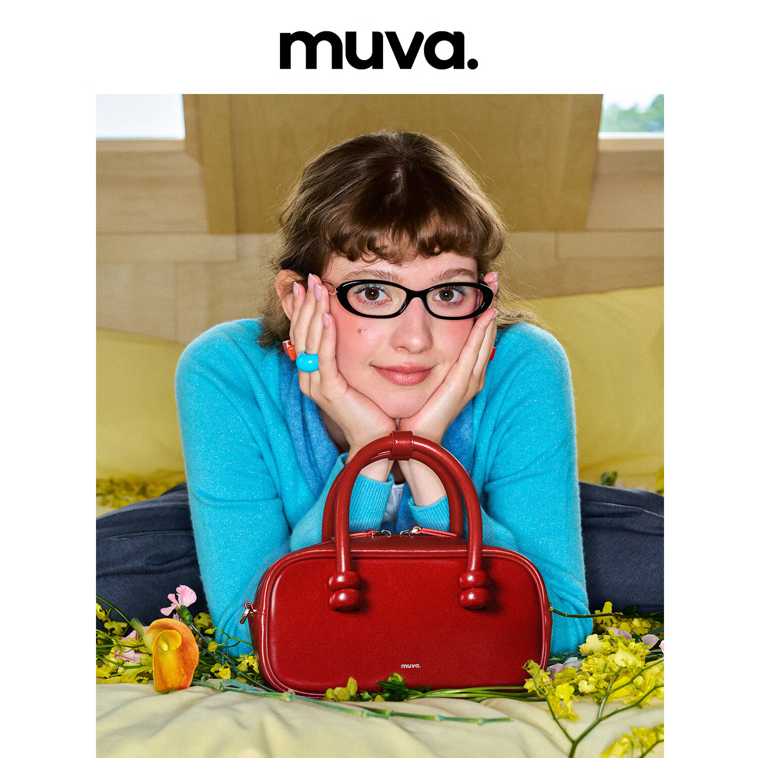 MUVA赵昭仪同款波士顿红色包包手提包女通勤真皮斜挎包礼物