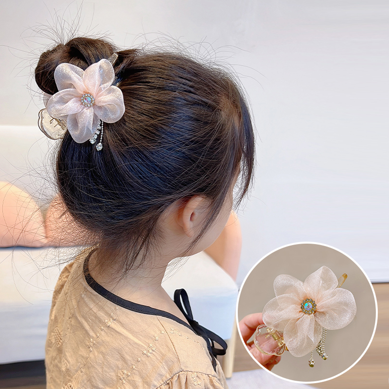 梦逸儿童丸子头盘发女童马尾抓夹花朵流苏发夹小女孩夏季碎发整理发饰