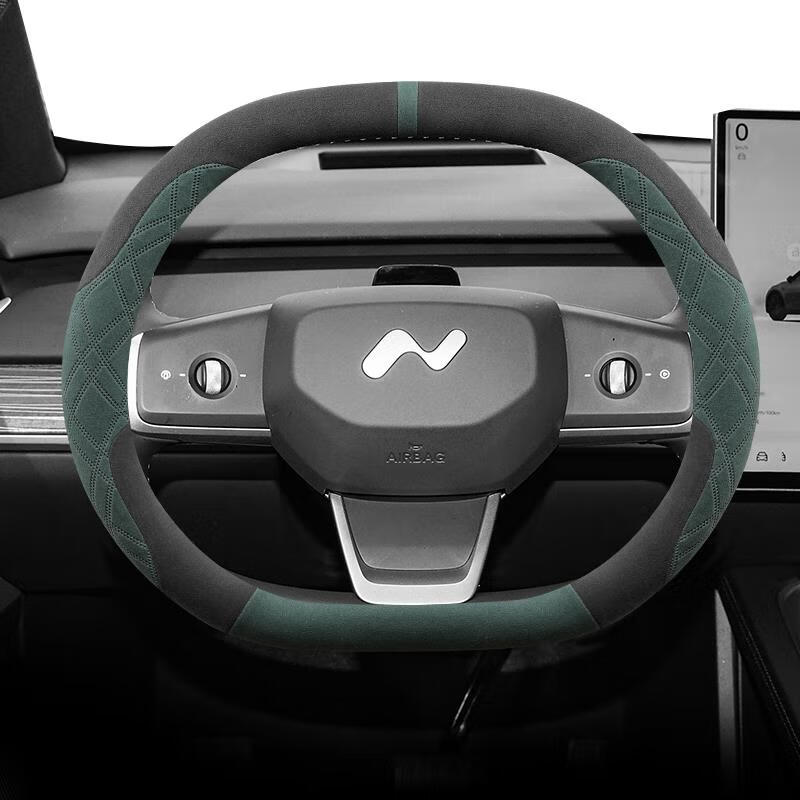 奴风适配25款乐道l60方向盘套蔚来专用翻毛皮绒吸汗汽车把套四季冬季 乐道 双D型 (黑橙)翻毛款