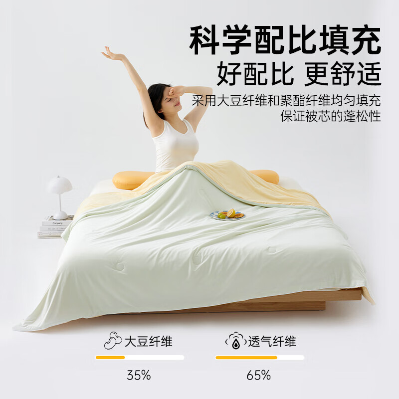 多喜爱家纺大豆纤维被凉感夏凉被空调被可机洗被子宿舍学生单人 35%大豆纤维双面凉感被(芝士黄) 150*100cm