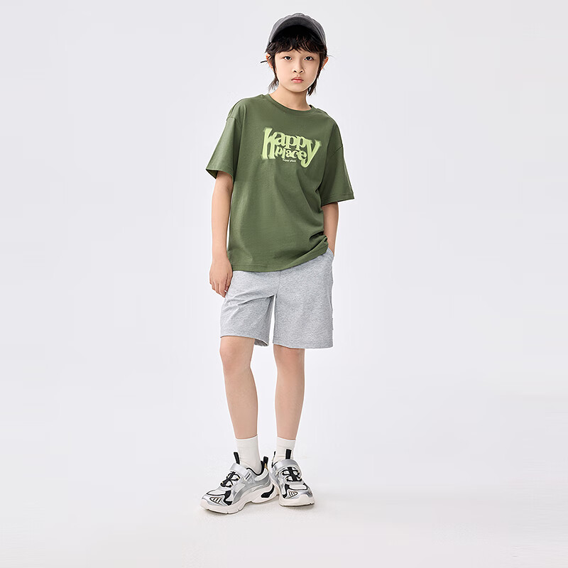 巴拉巴拉儿童短袖套装2025新款童装夏季男童两件套速干轻休闲百搭 绿灰色调00342 140