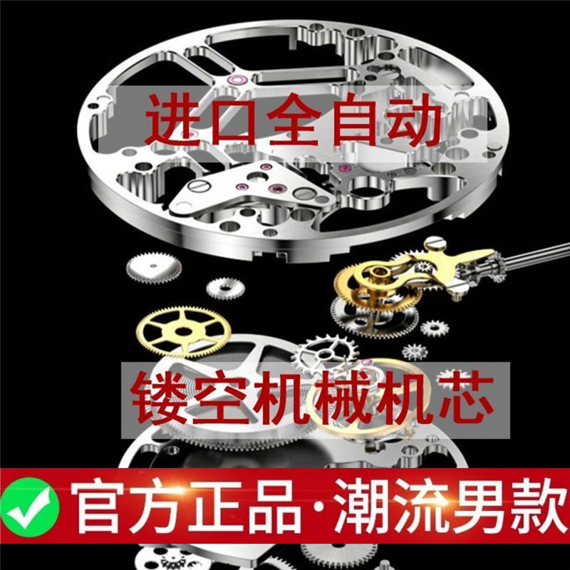 进口正品瑞士名牌高档手表男士机械表镂空全自动真钻名表十大防水 新款新推-间金黑咖啡皮带 J20