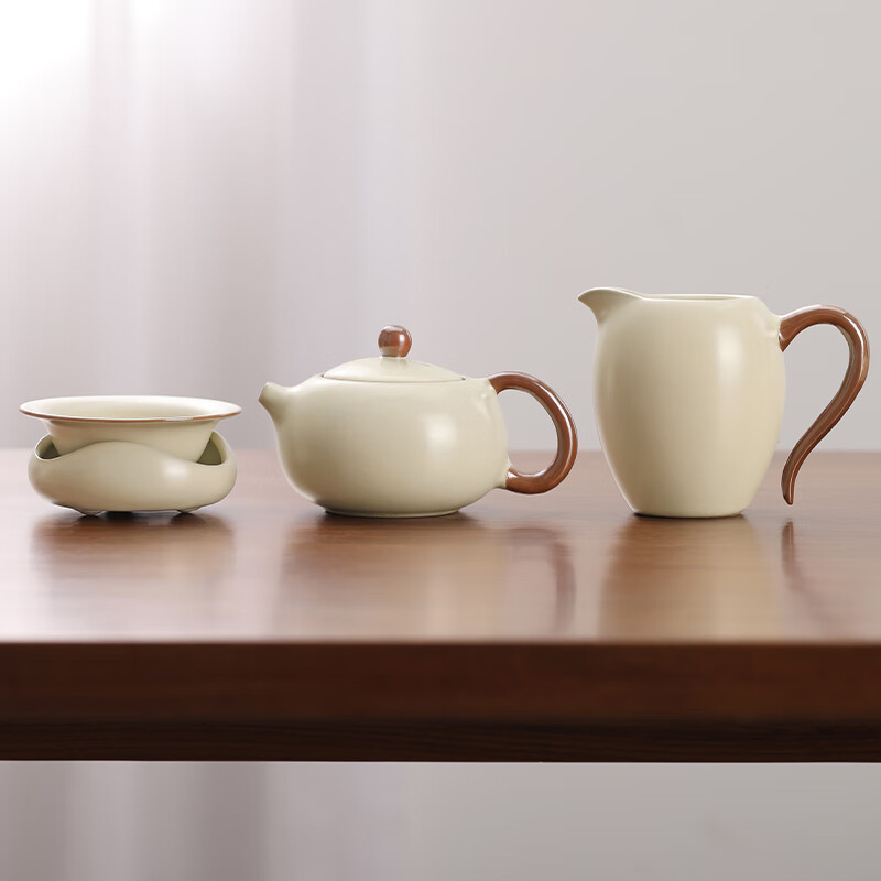 尚言坊汝窑茶壶泡茶壶高档陶瓷公道杯带茶漏过滤三件套功夫茶具一人用