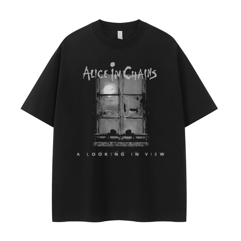 皇古迪Alice in Chains乐队复古美式街头朋克vtg落肩宽松摇滚短袖T恤衫 黑色 S