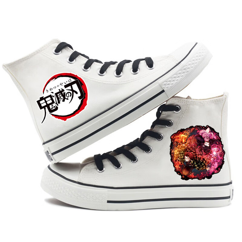 跨境新款鬼灭之刃demon slayer周边帆布鞋男女韩版透气情侣鞋 白色 35