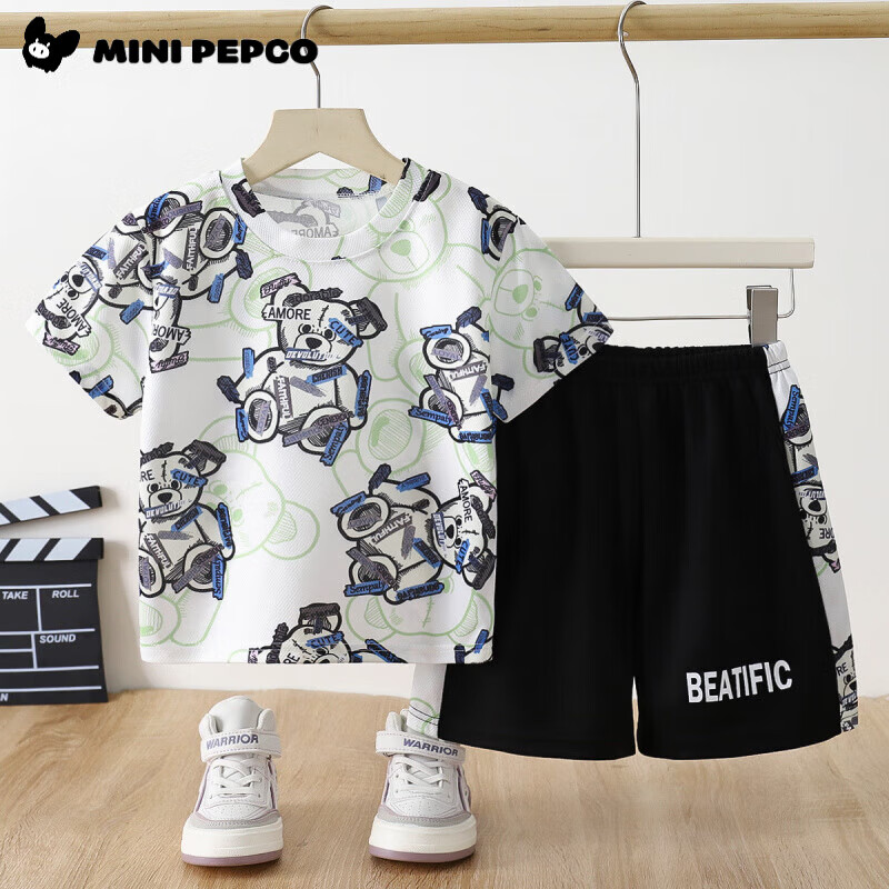 小猪班纳男女童夏季套装新款速干衣冰丝韩版休闲运动服球服短袖短裤童装 2204套装玩具熊 120 cm 【建议身高100-110】 京东折扣/优惠券