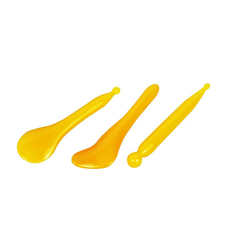 通用树脂面部刮痧板拨筋棒蜜蜡点穴笔提拉面部眼周按摩笔刮痧板头疗梳 黄色 三件套