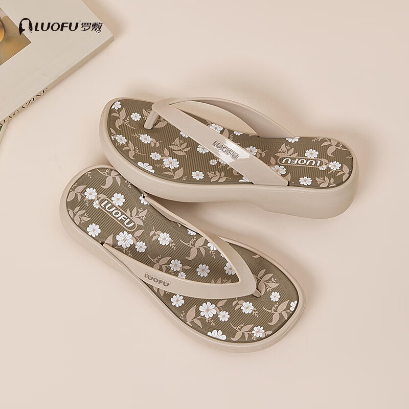 罗敷厚底人字拖女外穿2025新款夏季坡跟软底增高拖鞋女款法式凉拖鞋 黑色 36